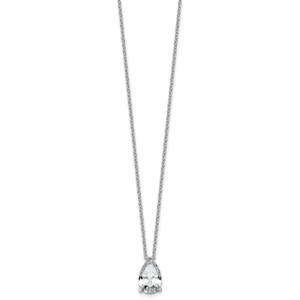 14k White Gold 4 carat Certified Lab Grown Diamond VS+ F+ Pear Complete 18 inch Four Prong Pendant Necklace