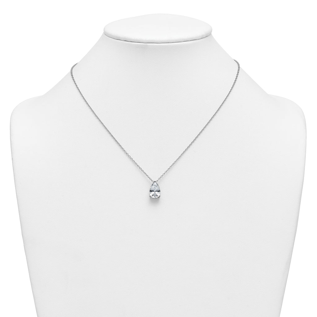 14k White Gold 4 carat Certified Lab Grown Diamond VS+ F+ Pear Complete 18 inch Four Prong Pendant Necklace