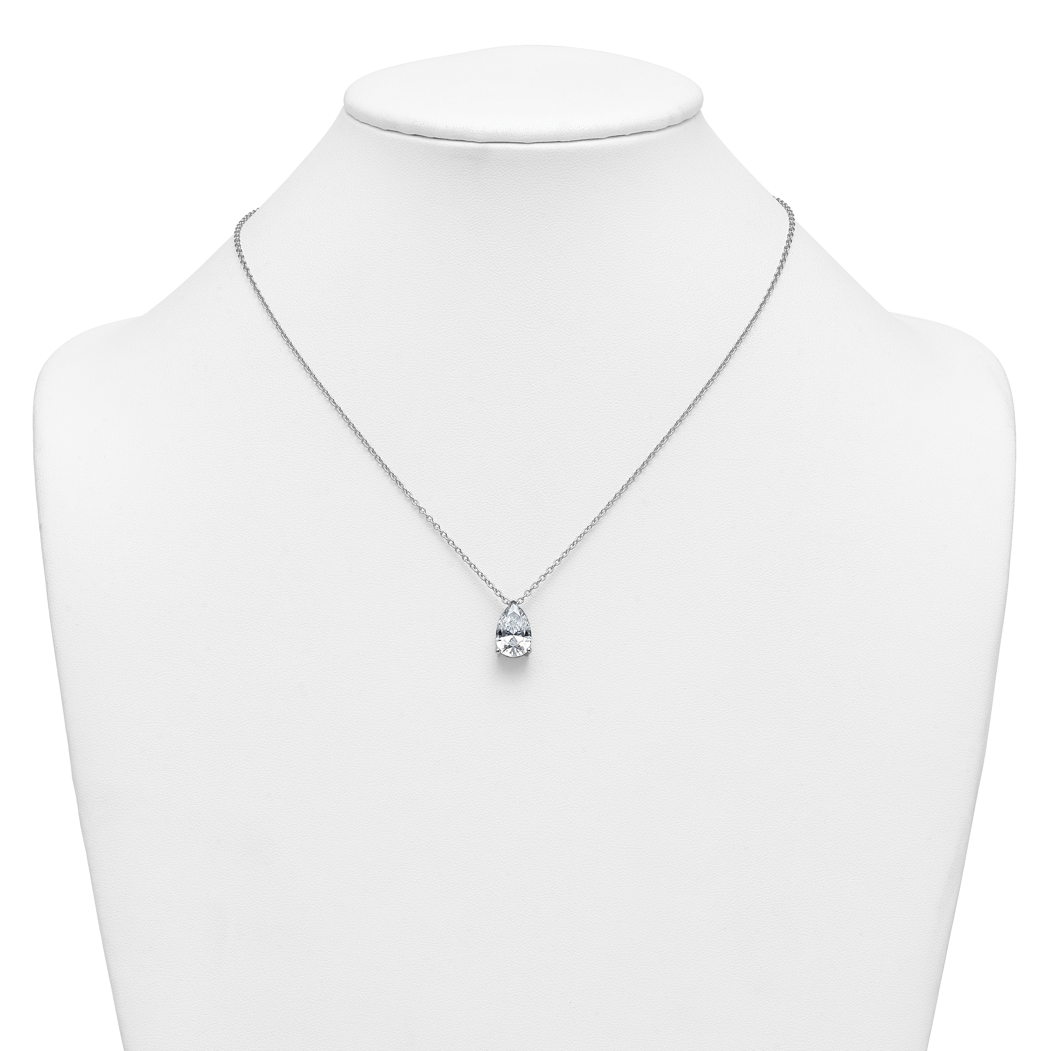 14k White Gold 4 carat Lab Grown Diamond VS+ F+ Pear Complete 18 inch Four Prong Pendant Necklace
