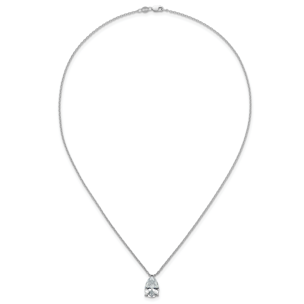 14k White Gold 4 carat Certified Lab Grown Diamond VS+ F+ Pear Complete 18 inch Four Prong Pendant Necklace