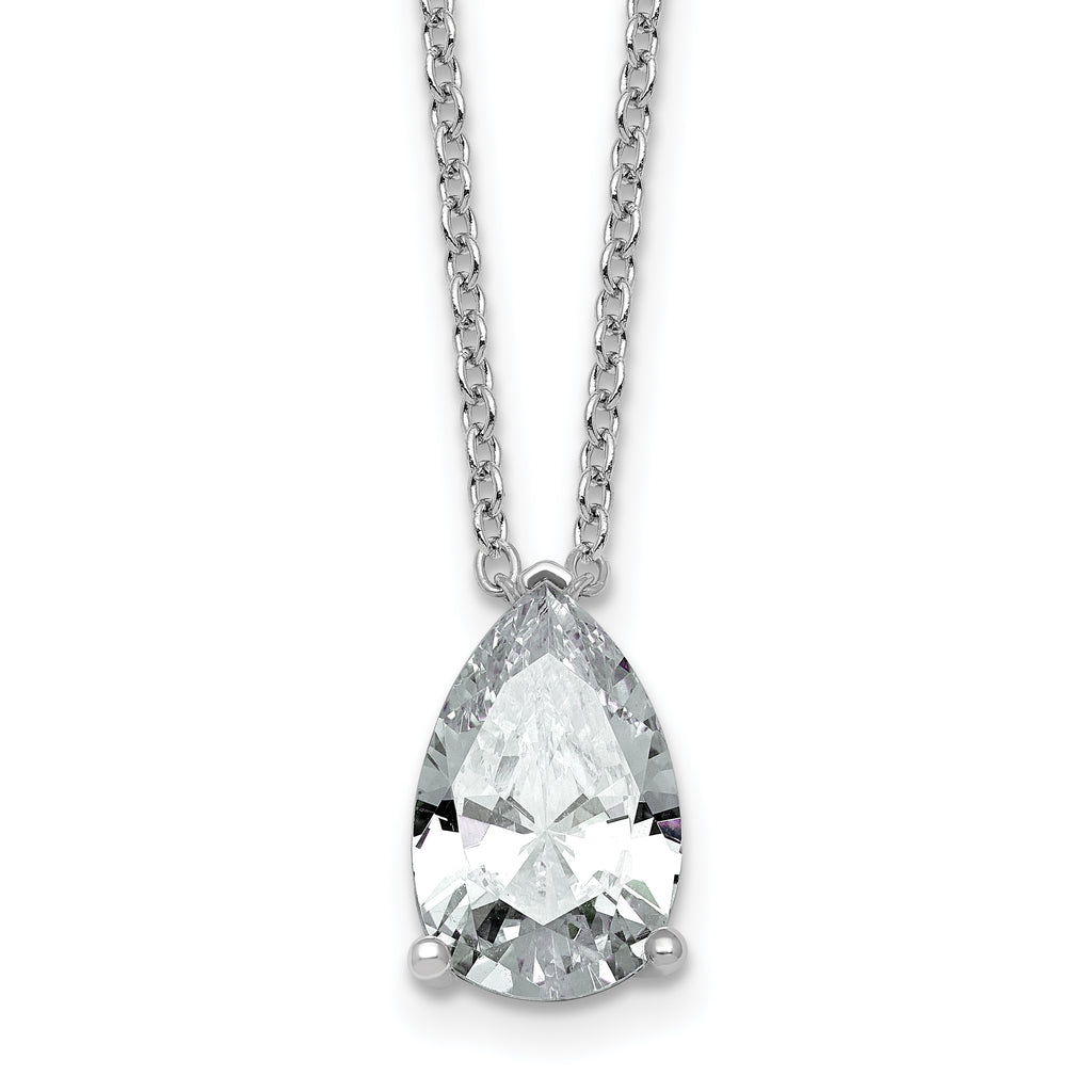 14k White Gold 4 carat Certified Lab Grown Diamond VS+ F+ Pear Complete 18 inch Four Prong Pendant Necklace