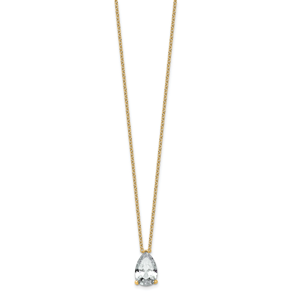 14k 4 carat Certified Lab Grown Diamond VS+ F+ Pear Complete 18 inch Four Prong Pendant Necklace