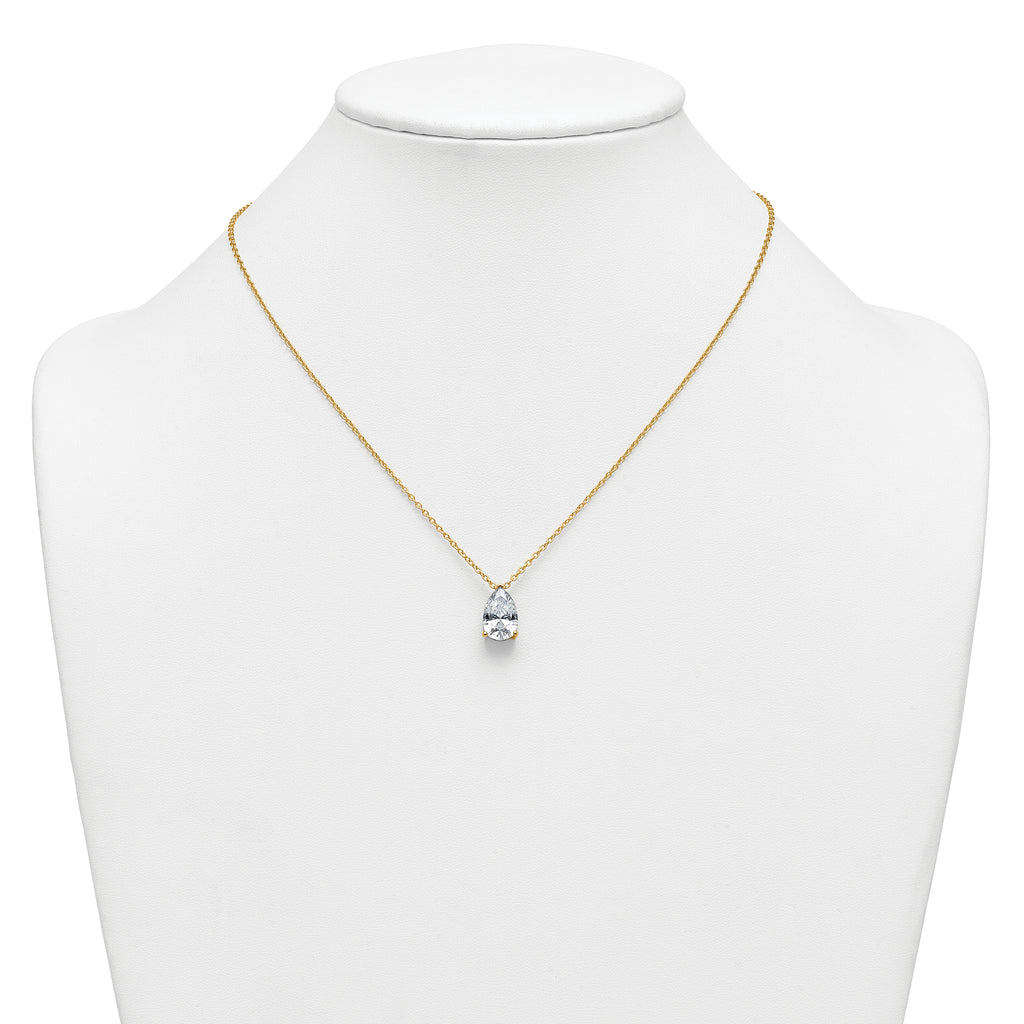 14k 4 carat Lab Grown Diamond VS+ F+ Pear Complete 18 inch Four Prong Pendant Necklace