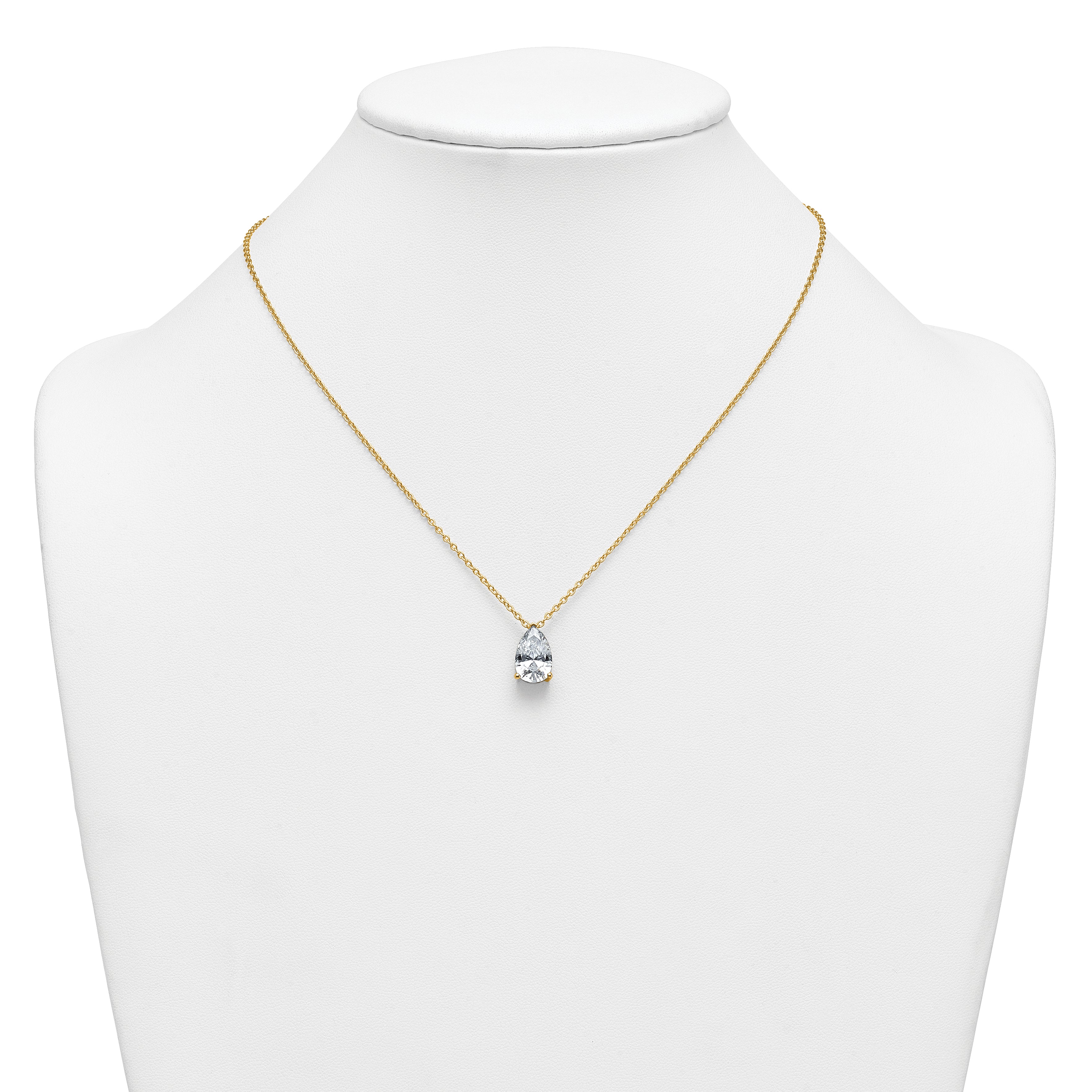 14k 4 carat Lab Grown Diamond VS+ F+ Pear Complete 18 inch Four Prong Pendant Necklace
