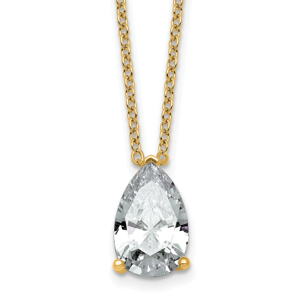 14k 4 carat Lab Grown Diamond VS+ F+ Pear Complete 18 inch Four Prong Pendant Necklace