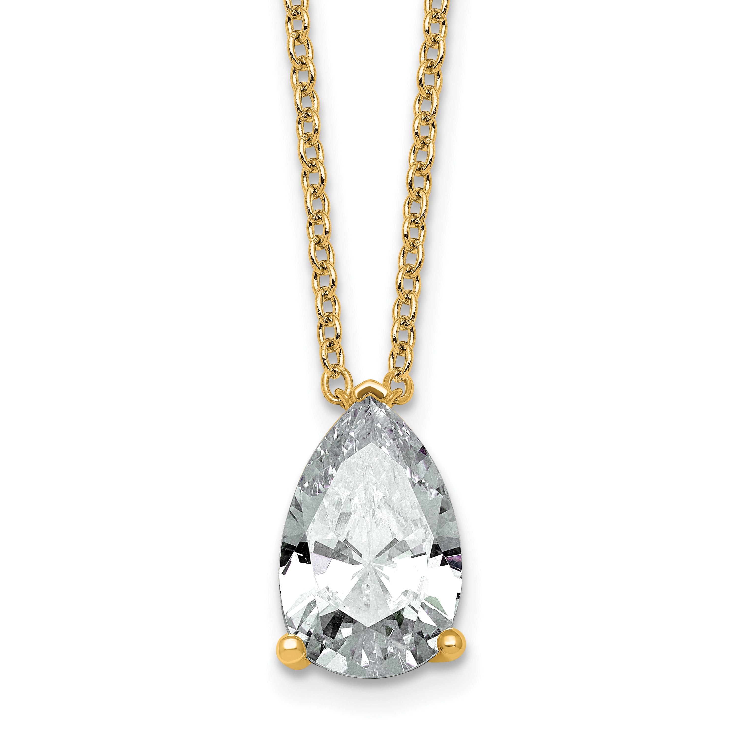 14k 4 carat Lab Grown Diamond VS+ F+ Pear Complete 18 inch Four Prong Pendant Necklace