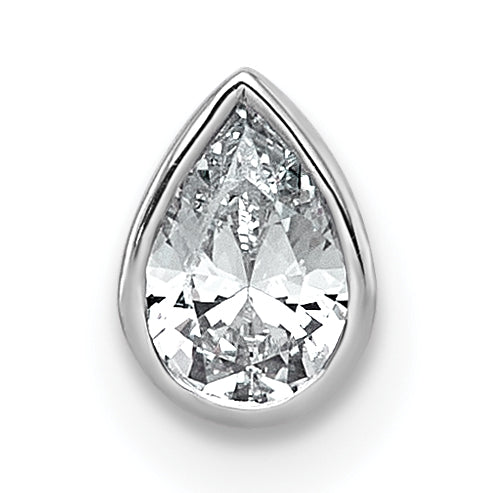 14k White Gold 1/3 carat Lab Grown Diamond VS+ F+ Pear Complete Bezel Set Solitaire Chain Slide Pendant