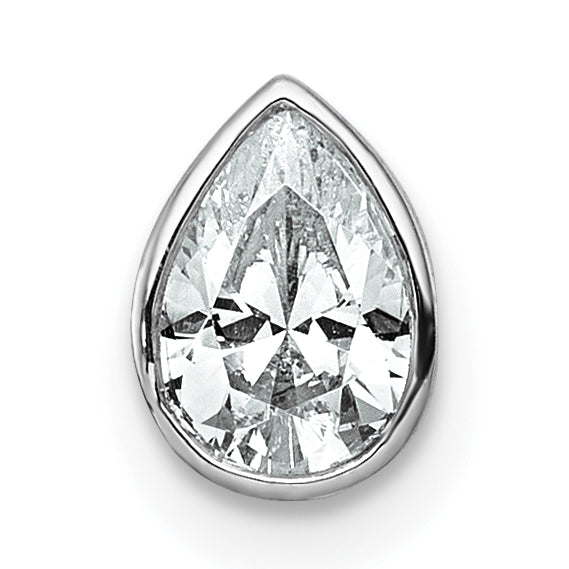14k White Gold 1/2 carat Lab Grown Diamond VS+ F+ Pear Complete Bezel Set Solitaire Chain Slide Pendant Main image