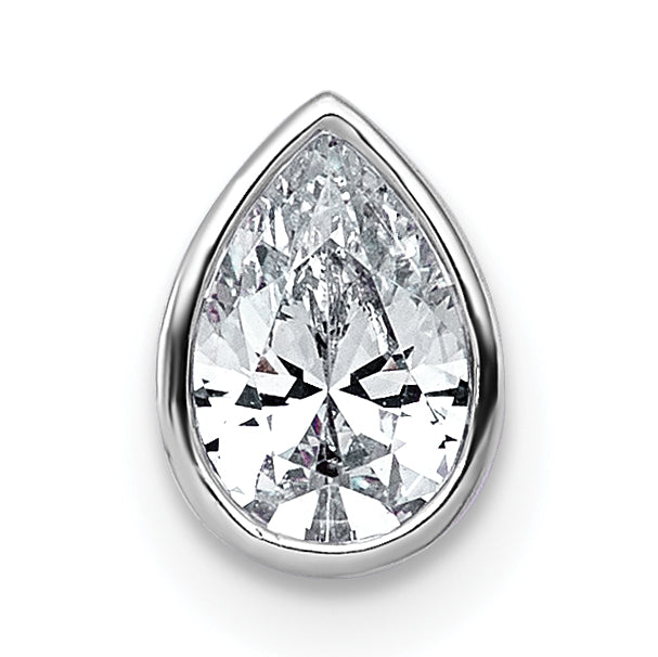 14k White Gold 5/8 carat Lab Grown Diamond VS+ F+ Pear Complete Bezel Set Solitaire Chain Slide Pendant Main image