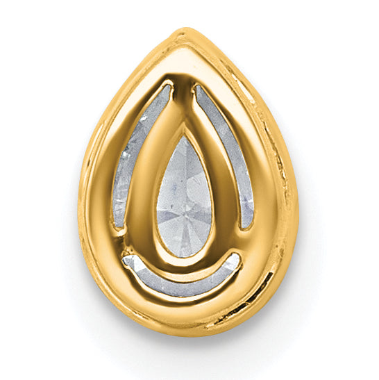 14k 5/8 carat Lab Grown Diamond VS+ F+ Pear Complete Bezel Set Solitaire Chain Slide Pendant