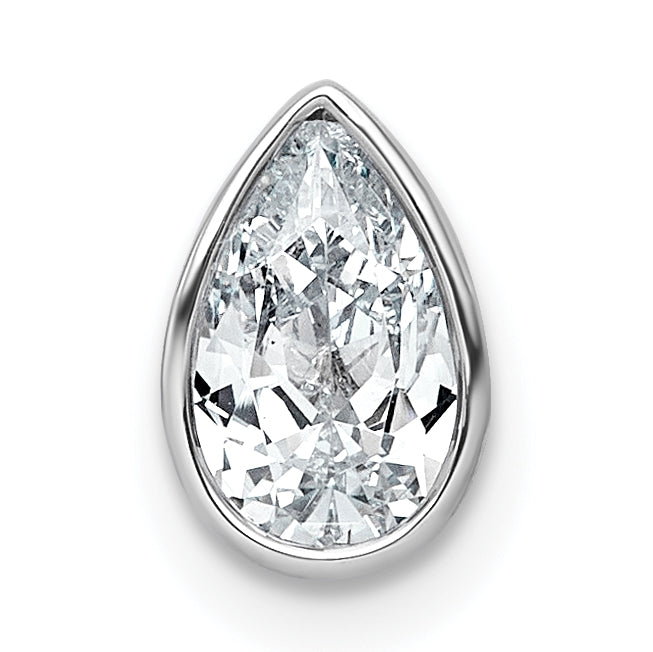 14k White Gold 3/4 carat Lab Grown Diamond VS+ F+ Pear Complete Bezel Set Solitaire Chain Slide Pendant Main image