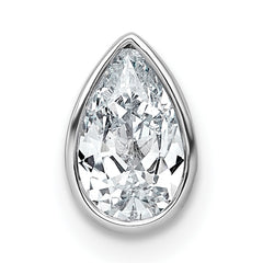14k White Gold 3/4 carat Lab Grown Diamond VS+ F+ Pear Complete Bezel Set Solitaire Chain Slide Pendant