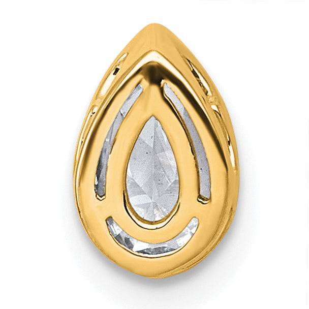 14k 3/4 carat Lab Grown Diamond VS+ F+ Pear Complete Bezel Set Solitaire Chain Slide Pendant