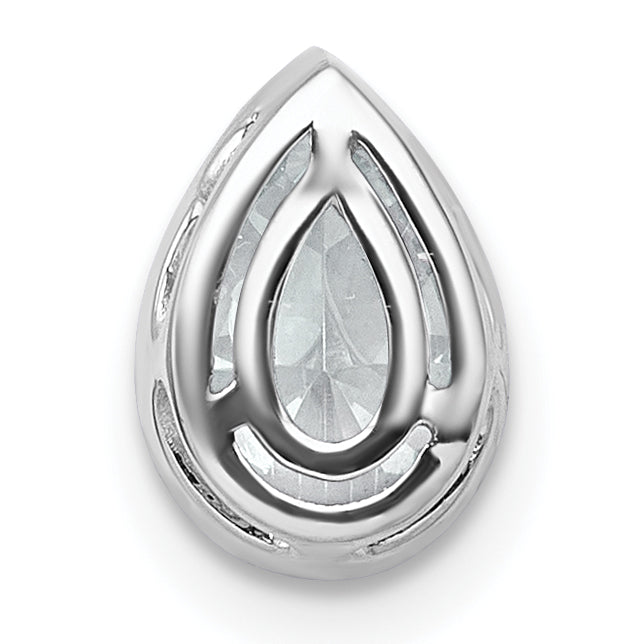 14k White Gold 1 carat Lab Grown Diamond VS+ F+ Pear Complete Bezel Set Solitaire Chain Slide Pendant