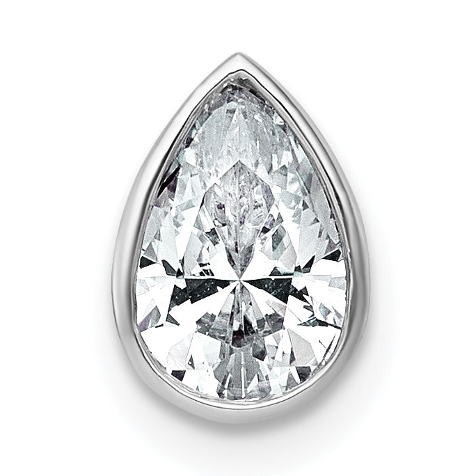14k White Gold 1 carat Certified Lab Grown Diamond VS+ F+ Pear Complete Bezel Set Solitaire Chain Slide Pendant