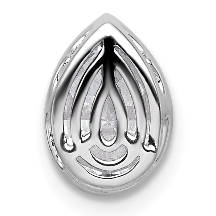 14k White Gold 1 1/2 carat Lab Grown Diamond VS+ F+ Pear Complete Bezel Set Solitaire Chain Slide Pendant