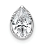 14k White Gold 1 1/2 carat Lab Grown Diamond VS+ F+ Pear Complete Bezel Set Solitaire Chain Slide Pendant