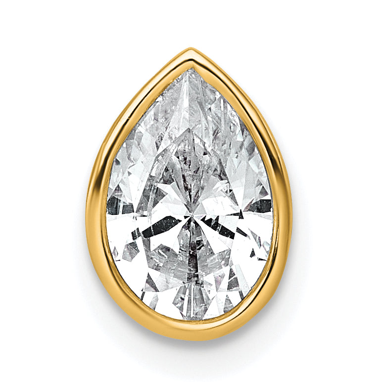14k 1 1/2 carat Lab Grown Diamond VS+ F+ Pear Complete Bezel Set Solitaire Chain Slide Pendant