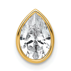 14k 1 1/2 carat Lab Grown Diamond VS+ F+ Pear Complete Bezel Set Solitaire Chain Slide Pendant