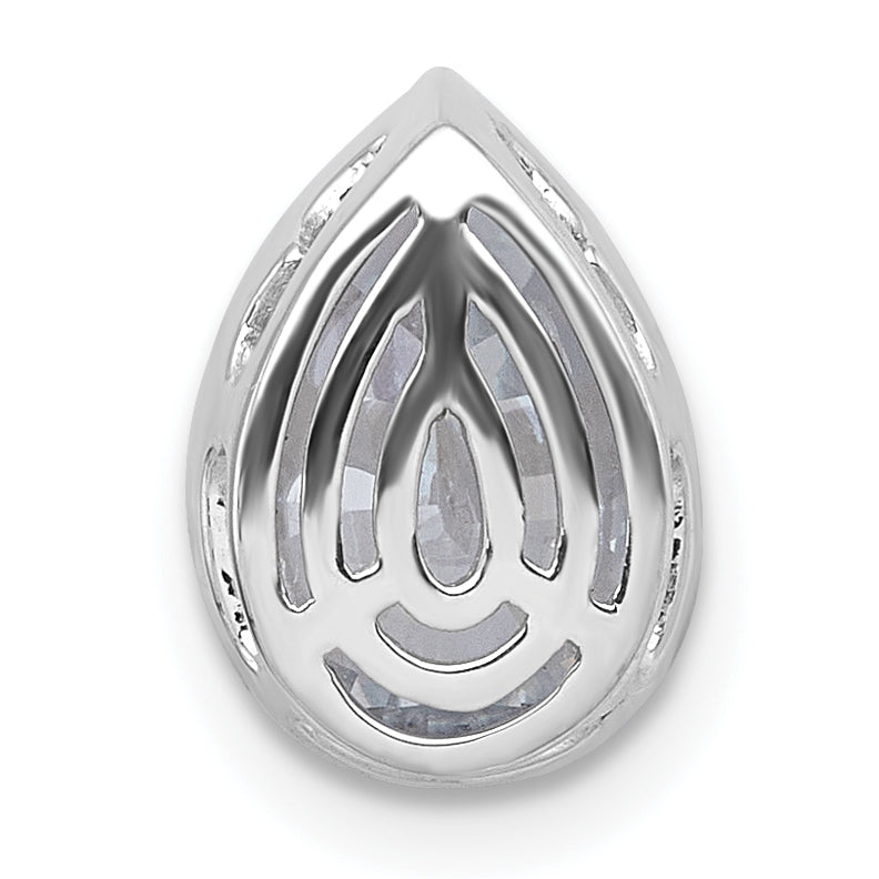 14k White Gold 2 carat Certified Lab Grown Diamond VS+ F+ Pear Complete Bezel Set Solitaire Chain Slide Pendant