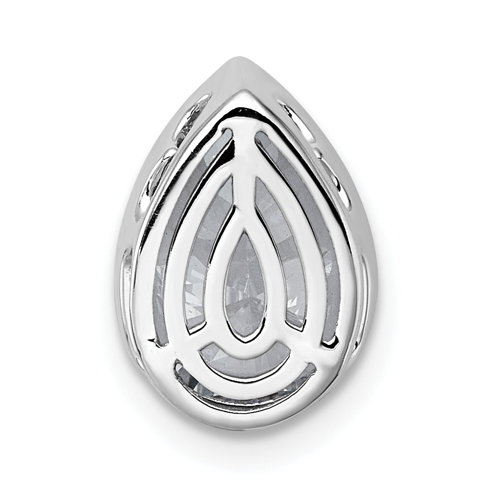 14k White Gold 2 1/2 carat Lab Grown Diamond VS+ F+ Pear Complete Bezel Set Solitaire Chain Slide Pendant