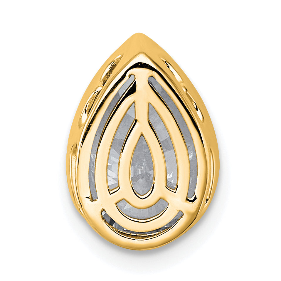 14k 2 1/2 carat Certified Lab Grown Diamond VS+ F+ Pear Complete Bezel Set Solitaire Chain Slide Pendant