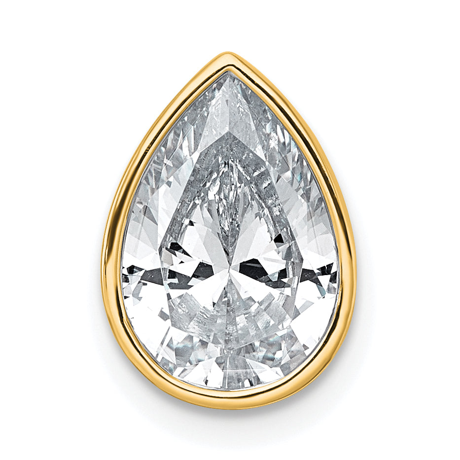 14k 2 1/2 carat Lab Grown Diamond VS+ F+ Pear Complete Bezel Set Solitaire Chain Slide Pendant Main image