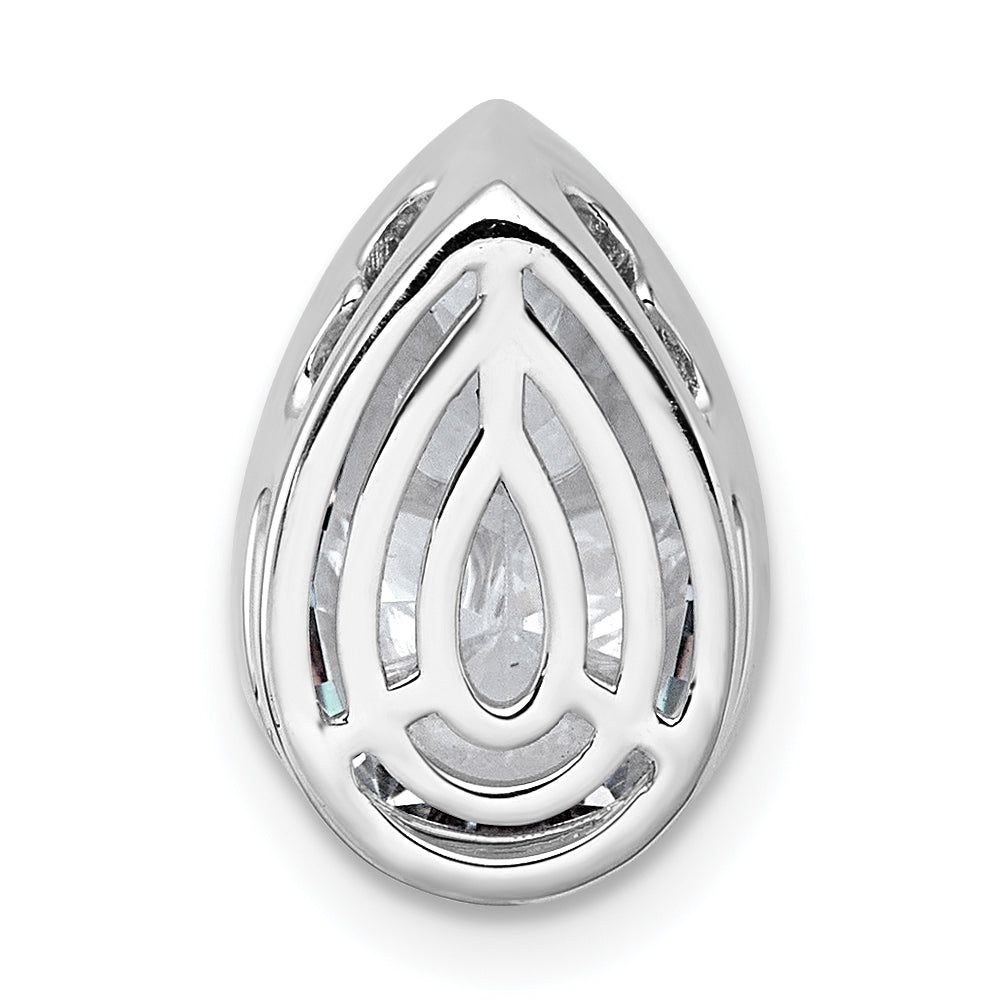 14k White Gold 3 carat Lab Grown Diamond VS+ F+ Pear Complete Bezel Set Solitaire Chain Slide Pendant