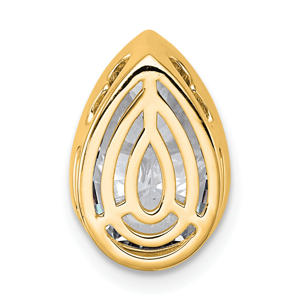 14k 3 carat Lab Grown Diamond VS+ F+ Pear Complete Bezel Set Solitaire Chain Slide Pendant