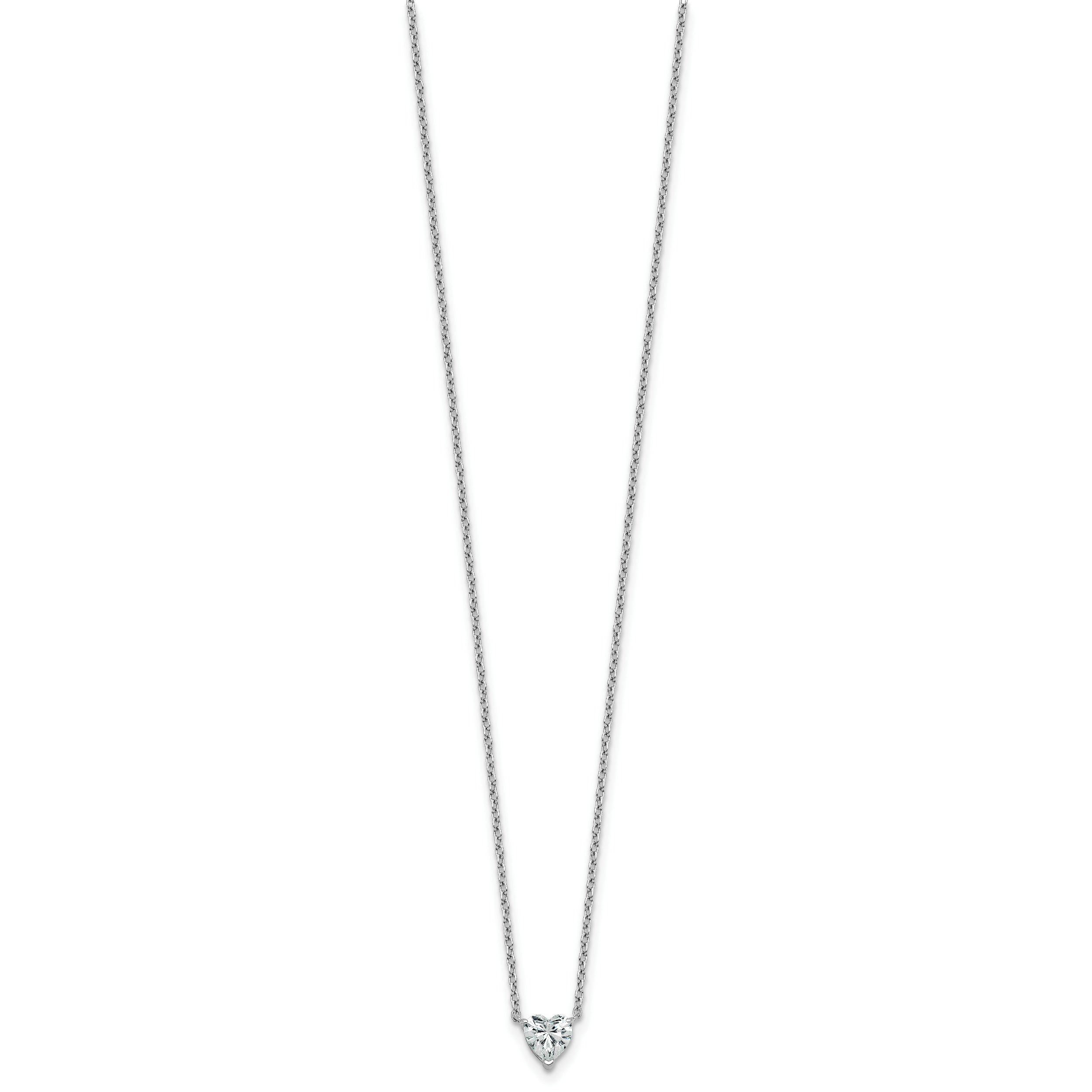 14k White Gold 1/2 carat Lab Grown Diamond VS+ F+ Heart Complete 18 inch Four Prong Pendant Necklace