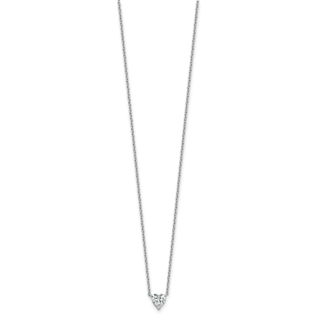 14k White Gold 1/2 carat Lab Grown Diamond VS+ F+ Heart Complete 18 inch Four Prong Pendant Necklace