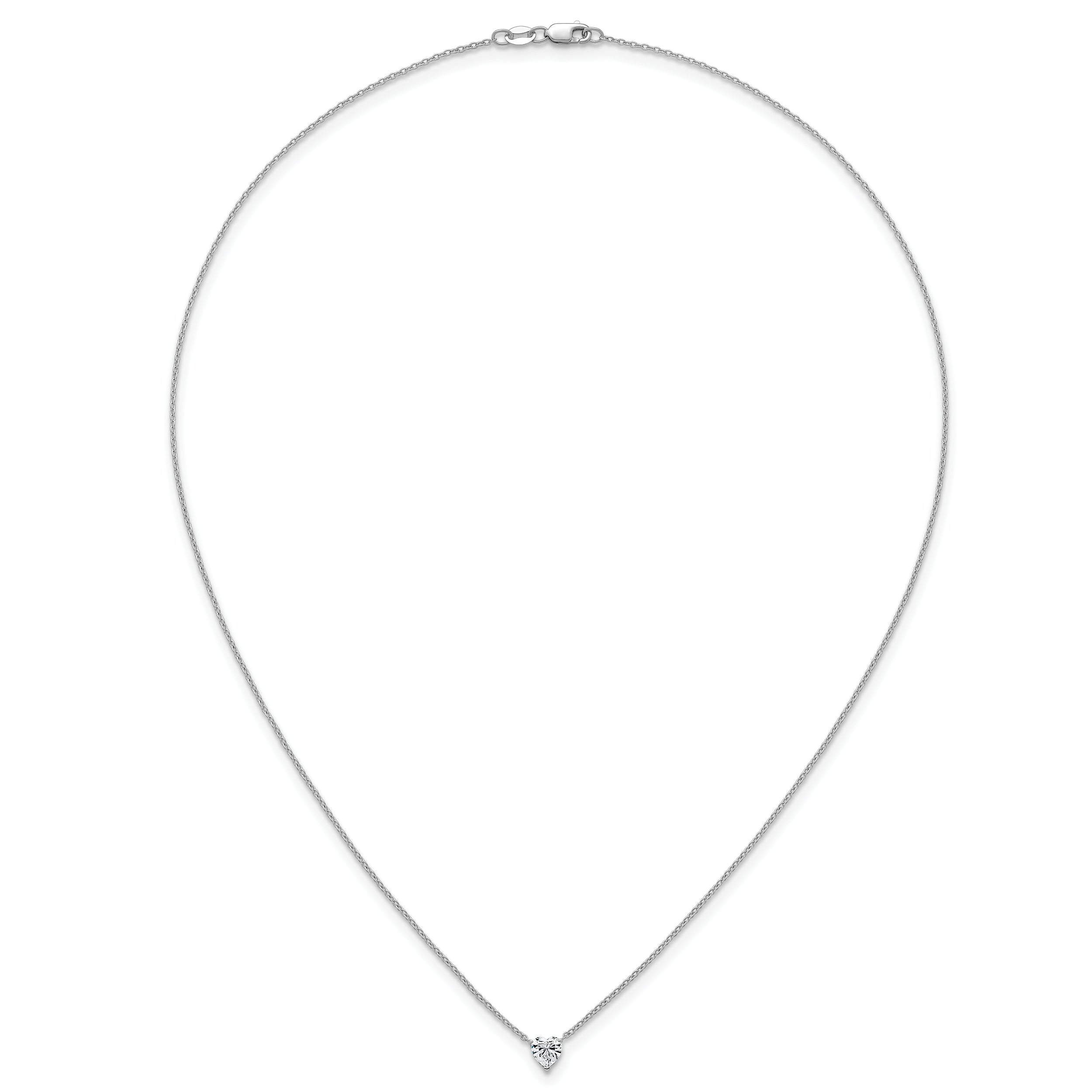 14k White Gold 1/2 carat Lab Grown Diamond VS+ F+ Heart Complete 18 inch Four Prong Pendant Necklace