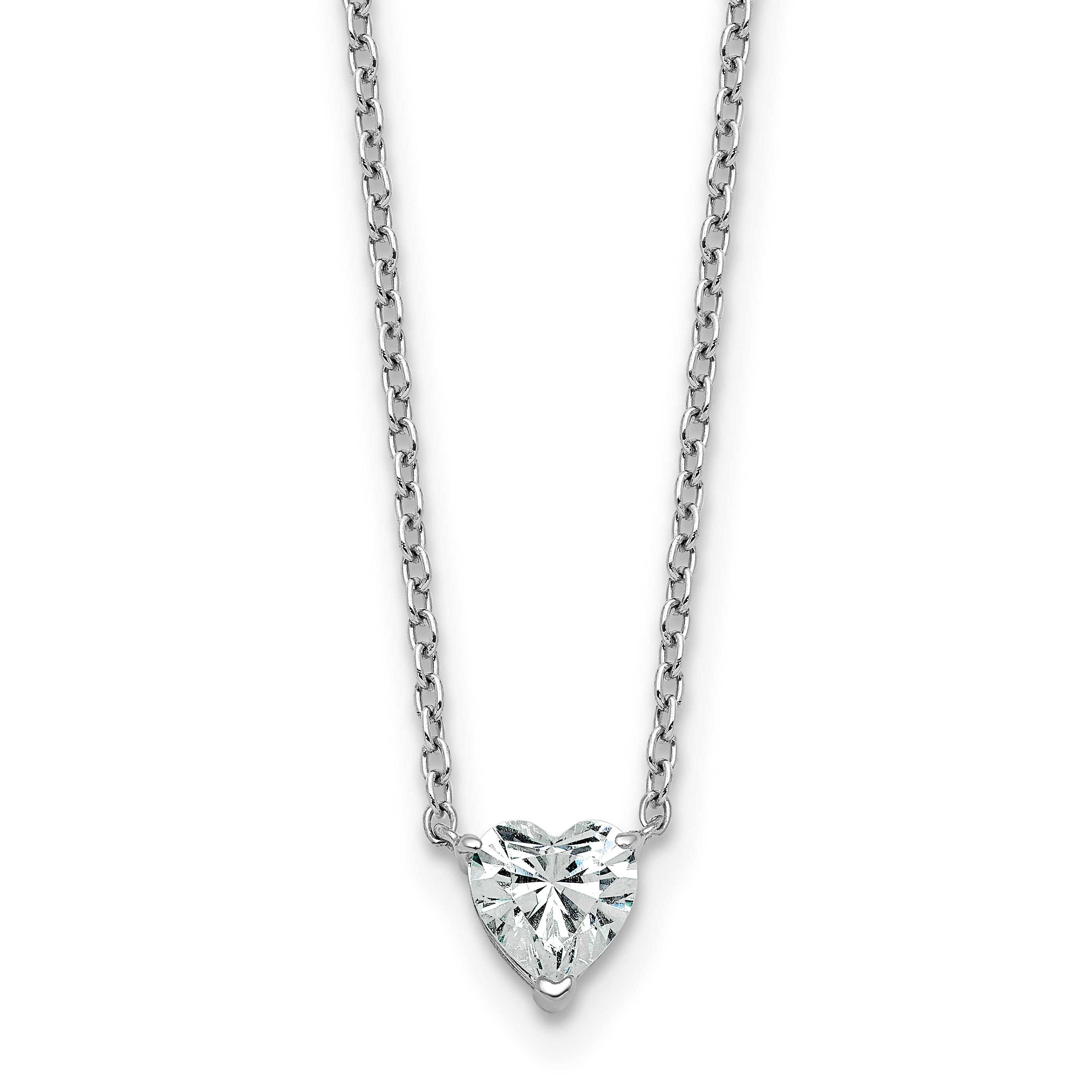 14k White Gold 1/2 carat Lab Grown Diamond VS+ F+ Heart Complete 18 inch Four Prong Pendant Necklace