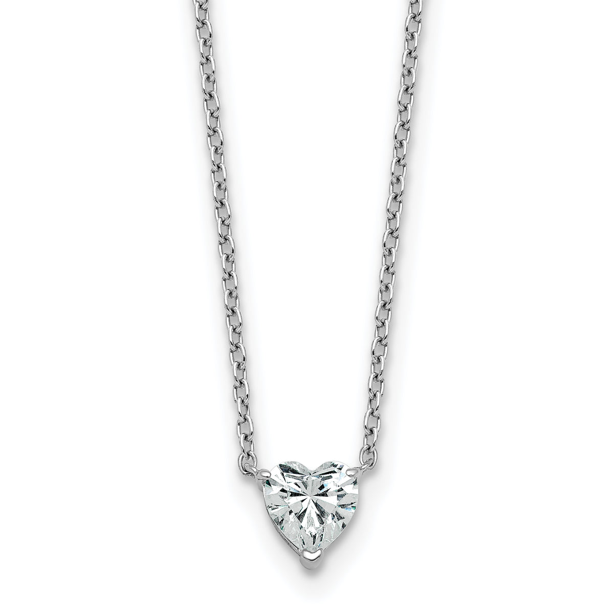 14k White Gold 1/2 carat Lab Grown Diamond VS+ F+ Heart Complete 18 inch Four Prong Pendant Necklace