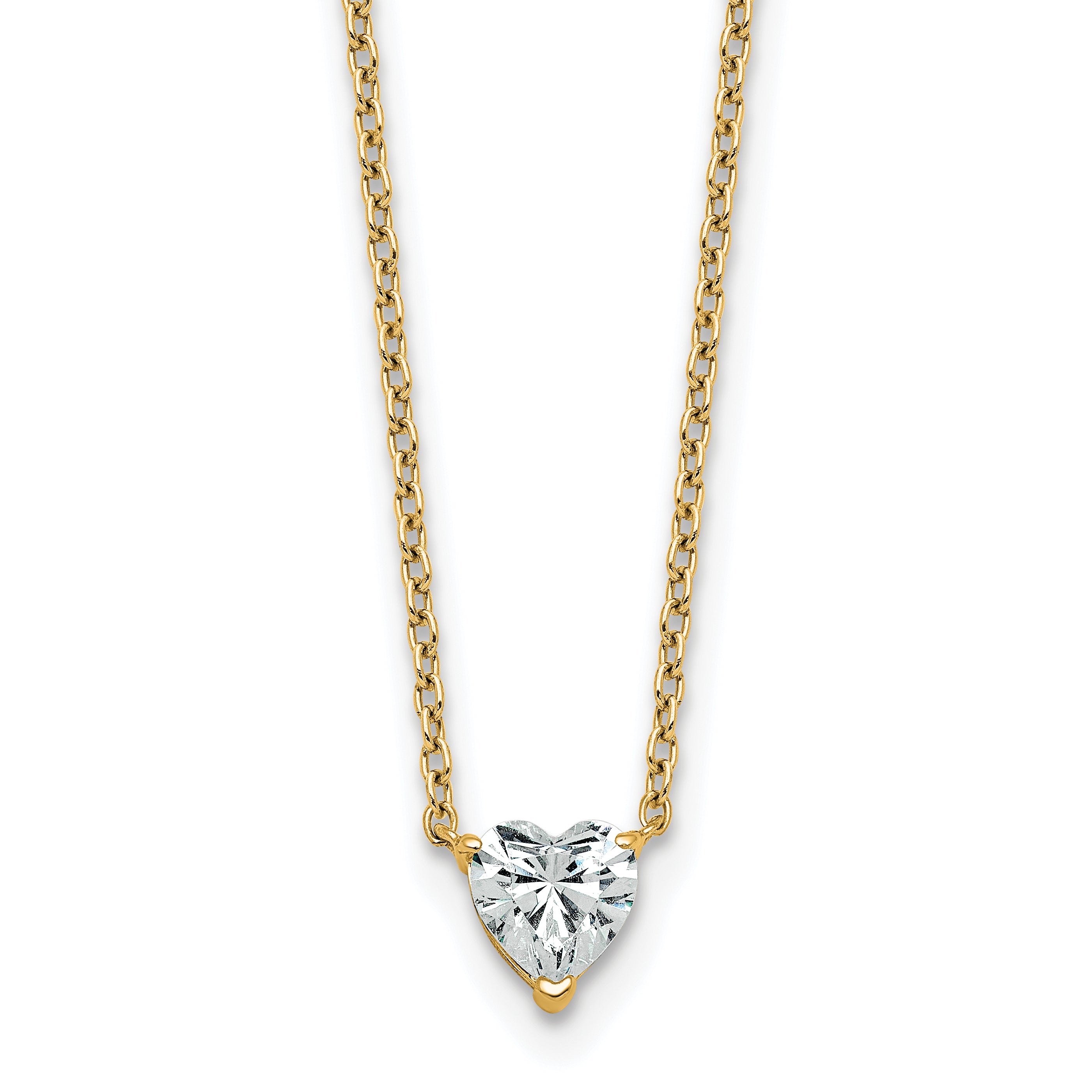14k 1/2 carat Lab Grown Diamond VS+ F+ Heart Complete 18 inch Four Prong Pendant Necklace
