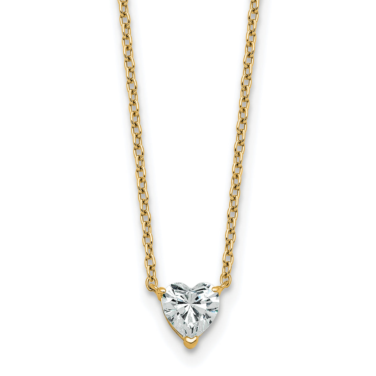 14k 1/2 carat Lab Grown Diamond VS+ F+ Heart Complete 18 inch Four Prong Pendant Necklace