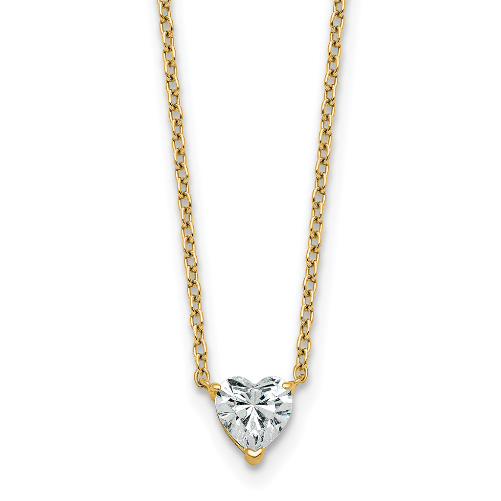 14k 1/2 carat Lab Grown Diamond VS+ F+ Heart Complete 18 inch Four Prong Pendant Necklace