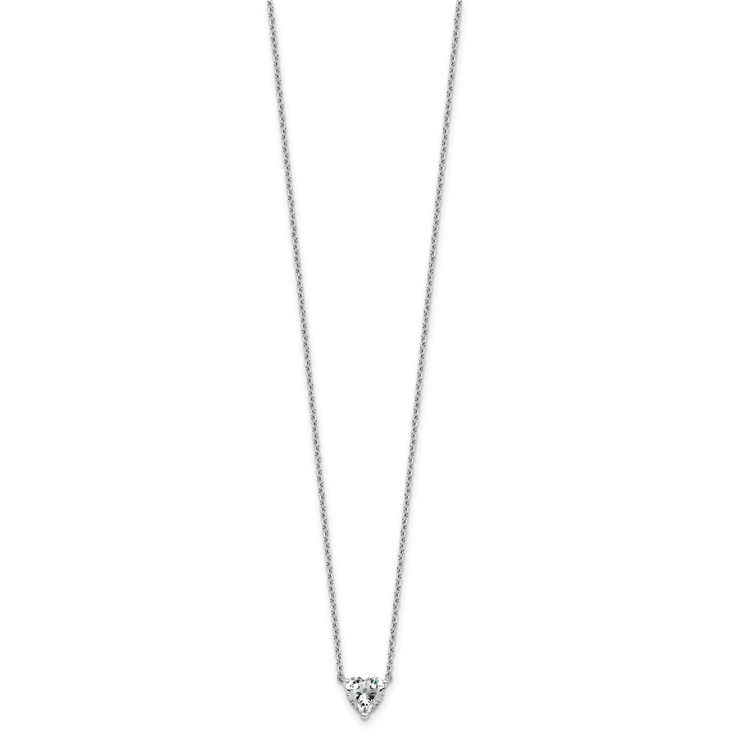 14k White Gold 3/4 carat Lab Grown Diamond VS+ F+ Heart Complete 18 inch Four Prong Pendant Necklace