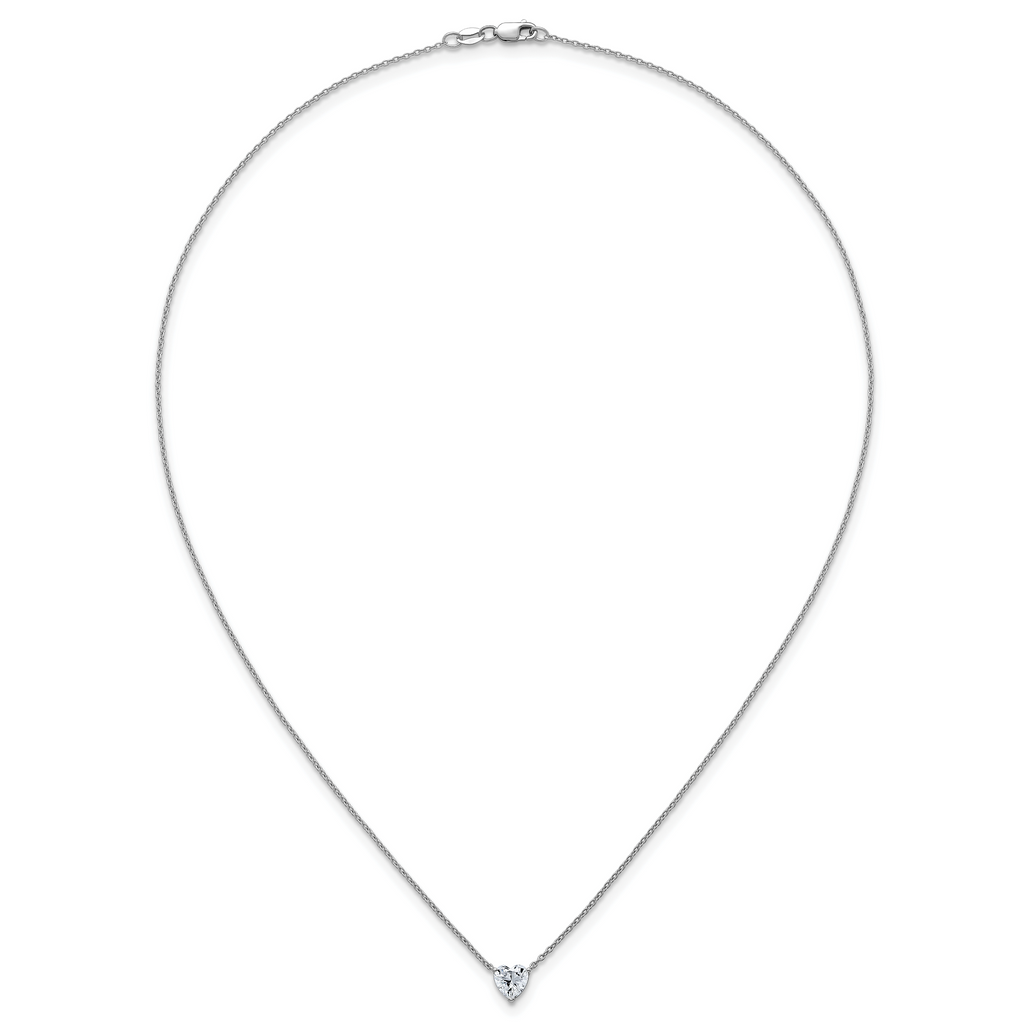 14k White Gold 3/4 carat Lab Grown Diamond VS+ F+ Heart Complete 18 inch Four Prong Pendant Necklace