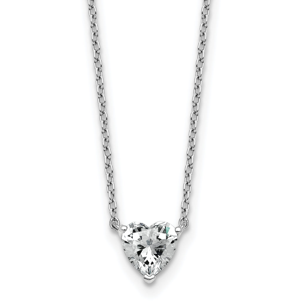 14k White Gold 3/4 carat Lab Grown Diamond VS+ F+ Heart Complete 18 inch Four Prong Pendant Necklace