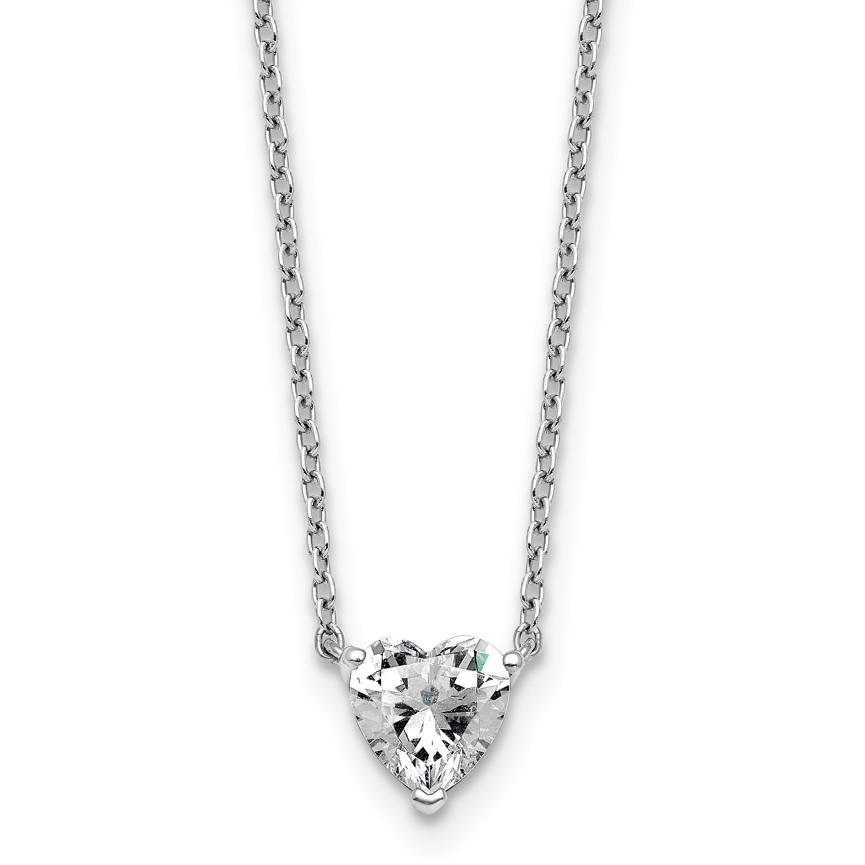 14k White Gold 3/4 carat Lab Grown Diamond VS+ F+ Heart Complete 18 inch Four Prong Pendant Necklace