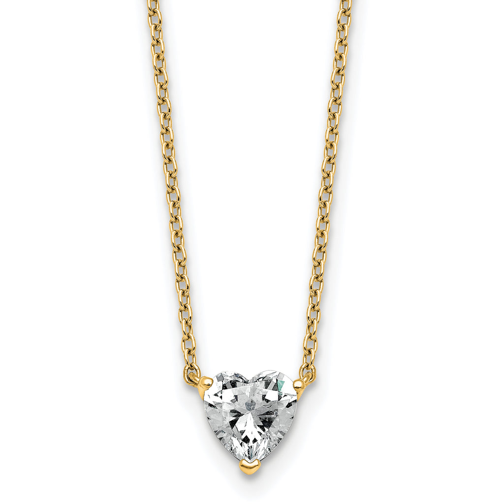 14k 3/4 carat Lab Grown Diamond VS+ F+ Heart Complete 18 inch Four Prong Pendant Necklace