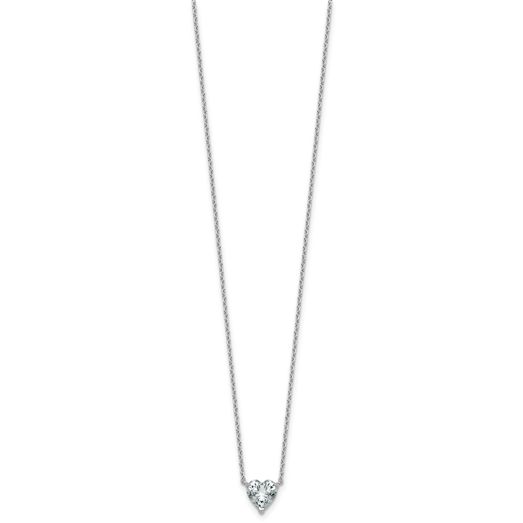 14k White Gold 1 carat Certified Lab Grown Diamond VS+ F+ Heart Complete 18 inch Four Prong Pendant Necklace