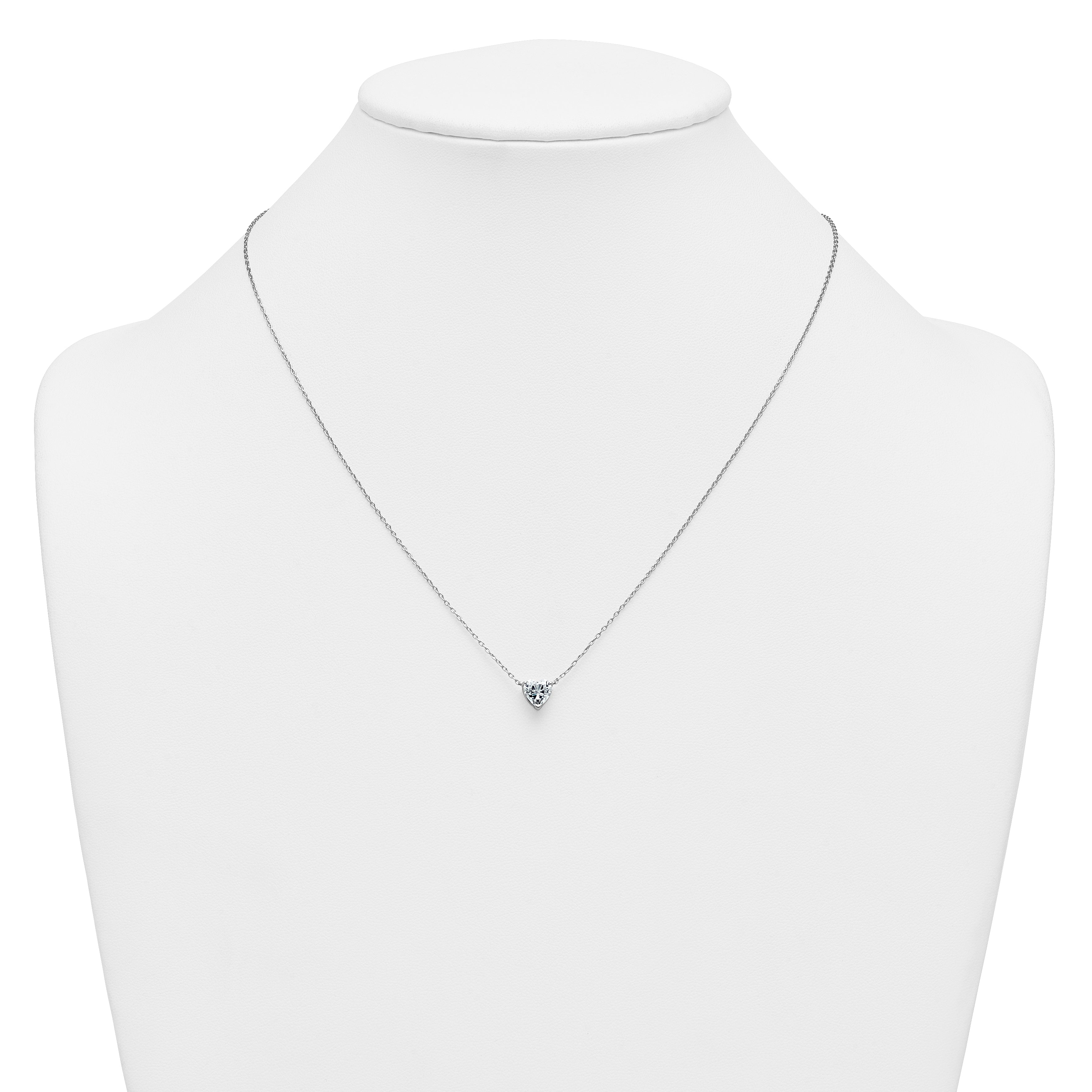 14k White Gold 1 carat Certified Lab Grown Diamond VS+ F+ Heart Complete 18 inch Four Prong Pendant Necklace