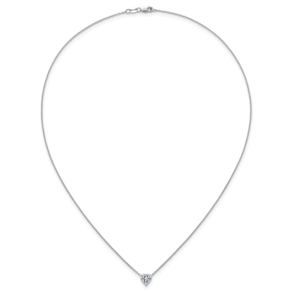 14k White Gold 1 carat Lab Grown Diamond VS+ F+ Heart Complete 18 inch Four Prong Pendant Necklace
