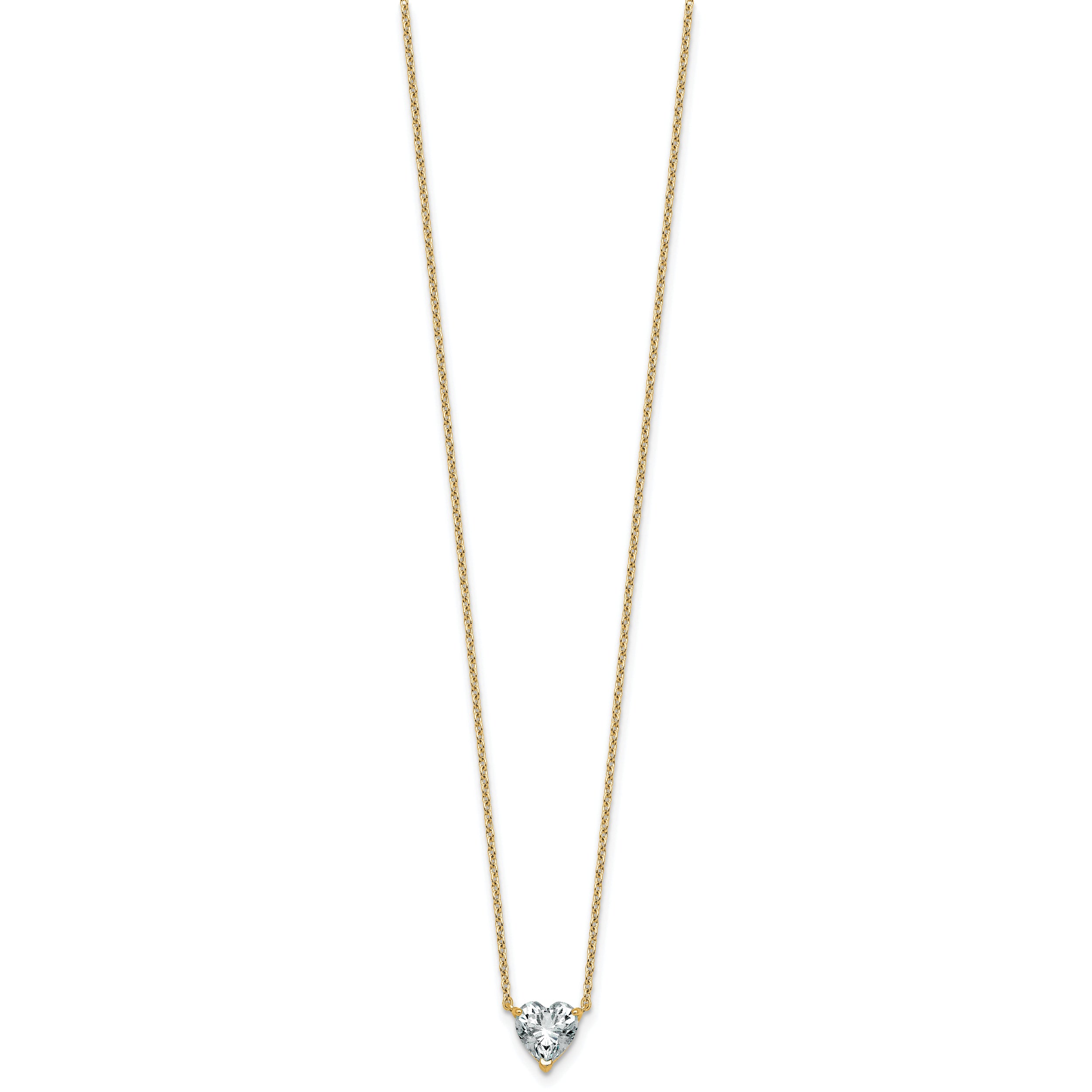 14k 1 carat Certified Lab Grown Diamond VS+ F+ Heart Complete 18 inch Four Prong Pendant Necklace