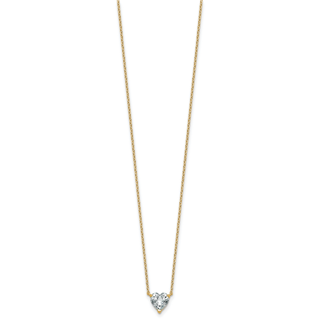 14k 1 carat Lab Grown Diamond VS+ F+ Heart Complete 18 inch Four Prong Pendant Necklace