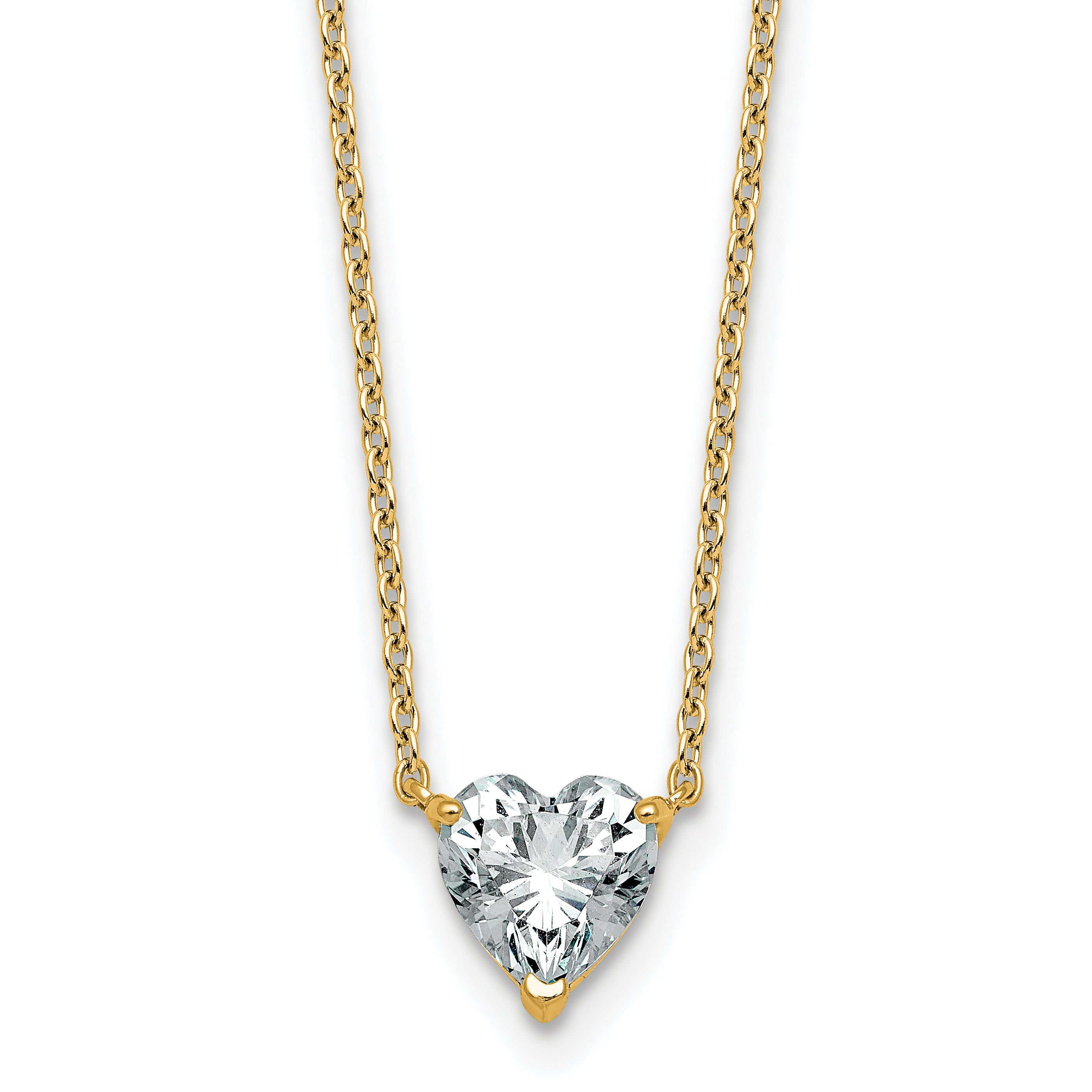 14k 1 carat Certified Lab Grown Diamond VS+ F+ Heart Complete 18 inch Four Prong Pendant Necklace
