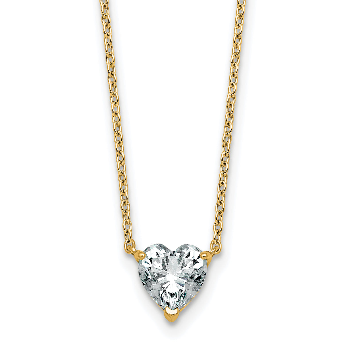 14k 1 carat Certified Lab Grown Diamond VS+ F+ Heart Complete 18 inch Four Prong Pendant Necklace