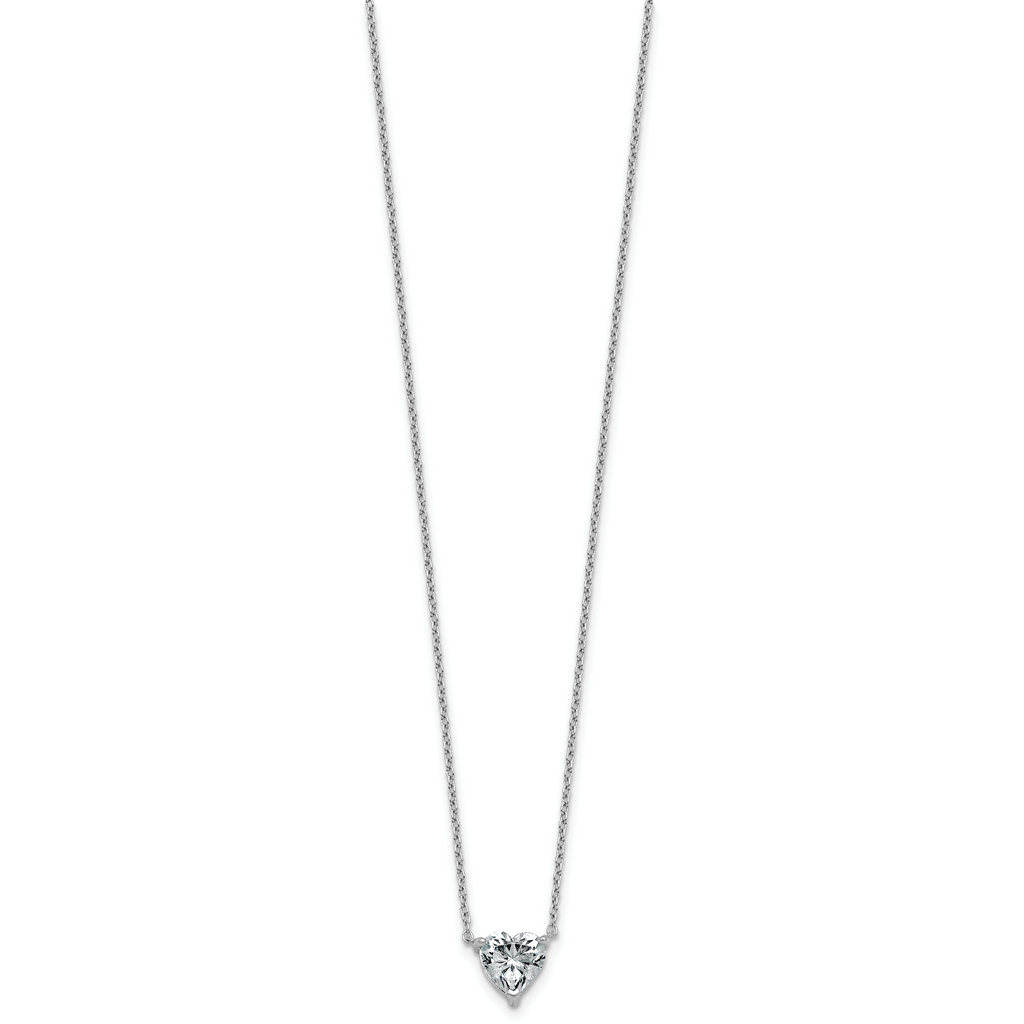 14k White Gold 1 1/2 carat Lab Grown Diamond VS+ F+ Heart Complete 18 inch Four Prong Pendant Necklace